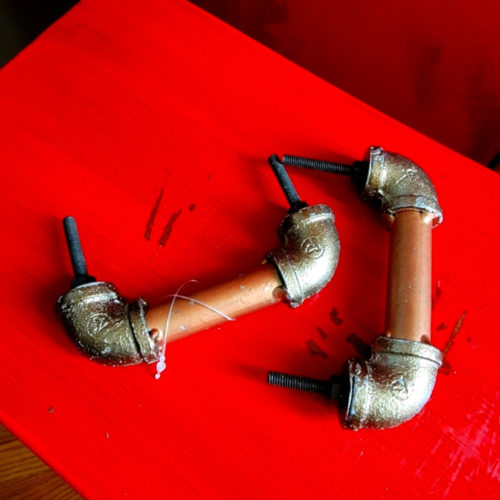 Set of Drawer Pulls. Industrial finish. Copper brown.